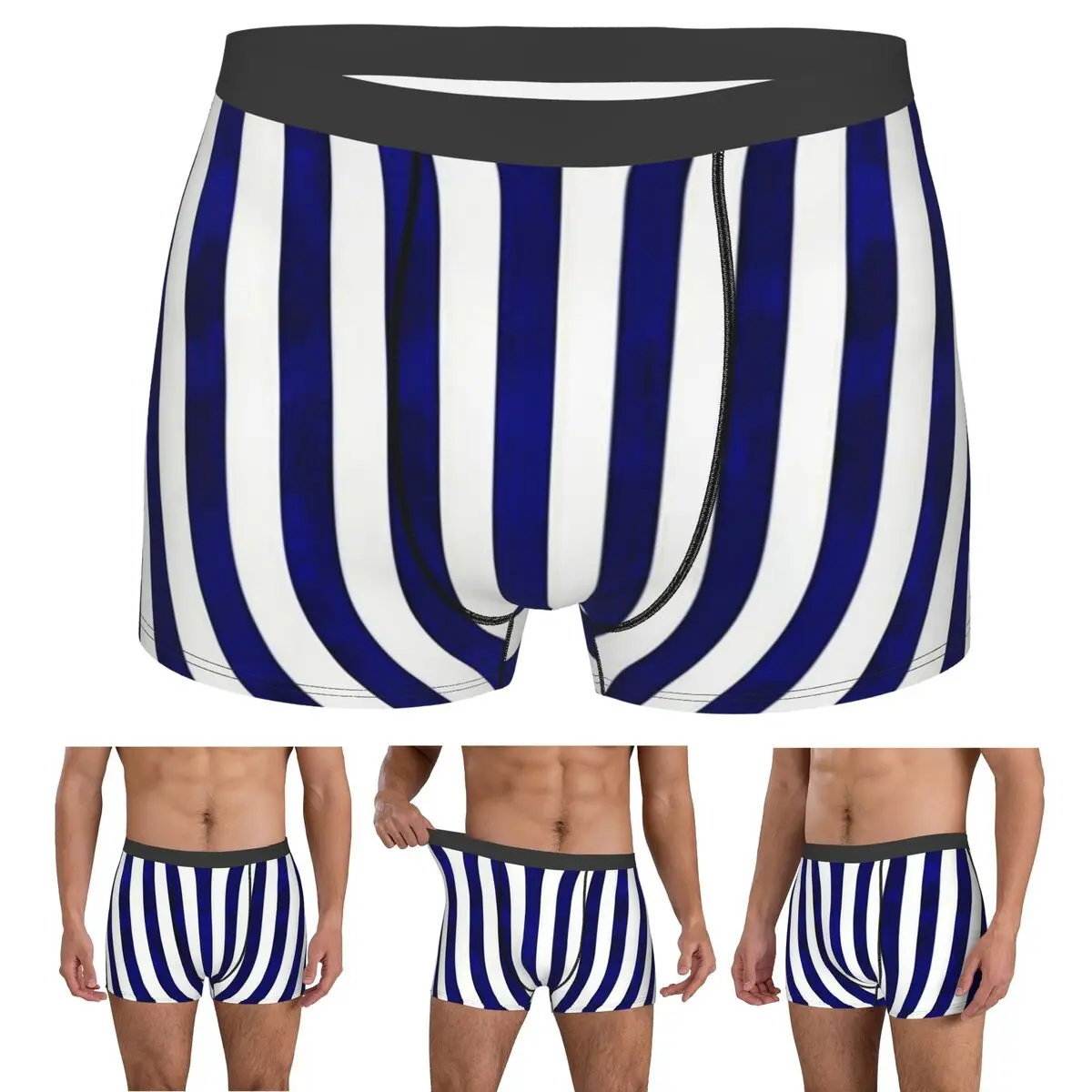 Boxer Underpants Shorts Classic Stripes Navy Blue And White Panties Male Breathable Underwear for Homme Man Boyfriend Gifts