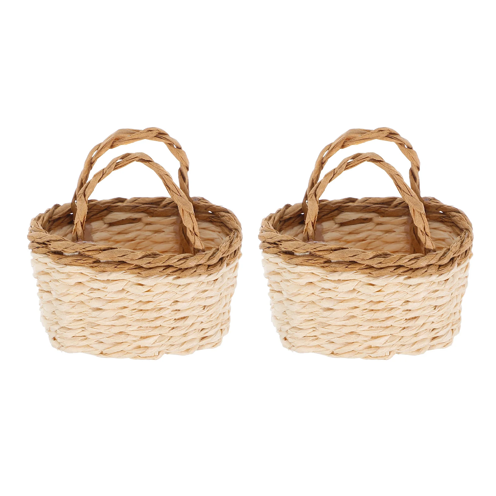 

2pcs Mini Raffia Grass Baskets Small Woven Flower Basket Handle Wedding Party Decor Photo Prop Craft Storage Micro Scene Display