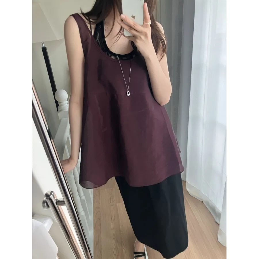 Casual Style Mesh Vest Top Overlap Wear Dress Women's Clothing Mid-Length Single Piece Summer Season Made in China