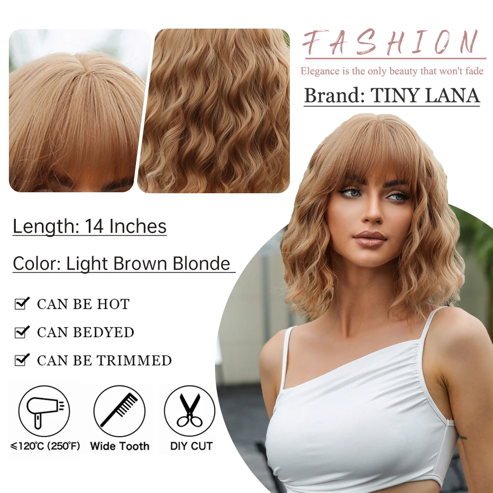 Imbirowy brązowy blond Krótkie kręcone peruki syntetyczne z grzywką dla kobiet Afro Natural Bob Wave Lolita Cosplay Peruki Włosy odporne na ciepło