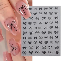 3d Nail Art Decals Laser Black White Gold Silver Bowknots Ribbons Nail Stickers Sliders Decoration For Manicure