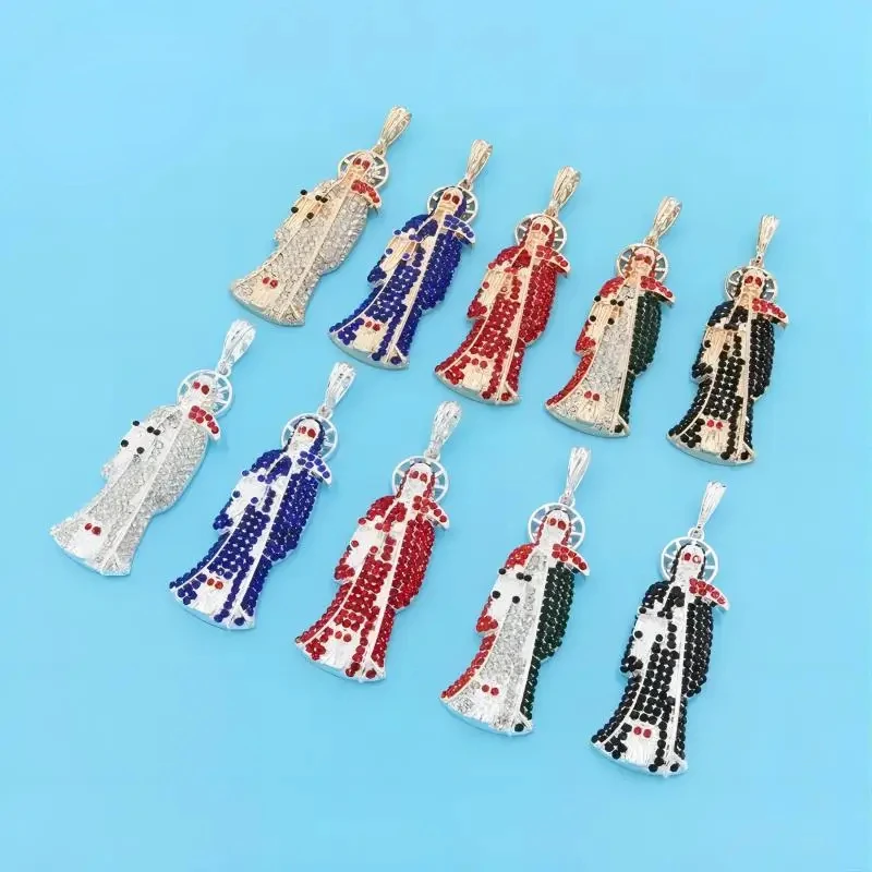 Pendentif de collier de statue de père Noël de la mort pour hommes et femmes, plaqué or, bijoux colorés, cadeau de fête, chanceux, religieux, mode