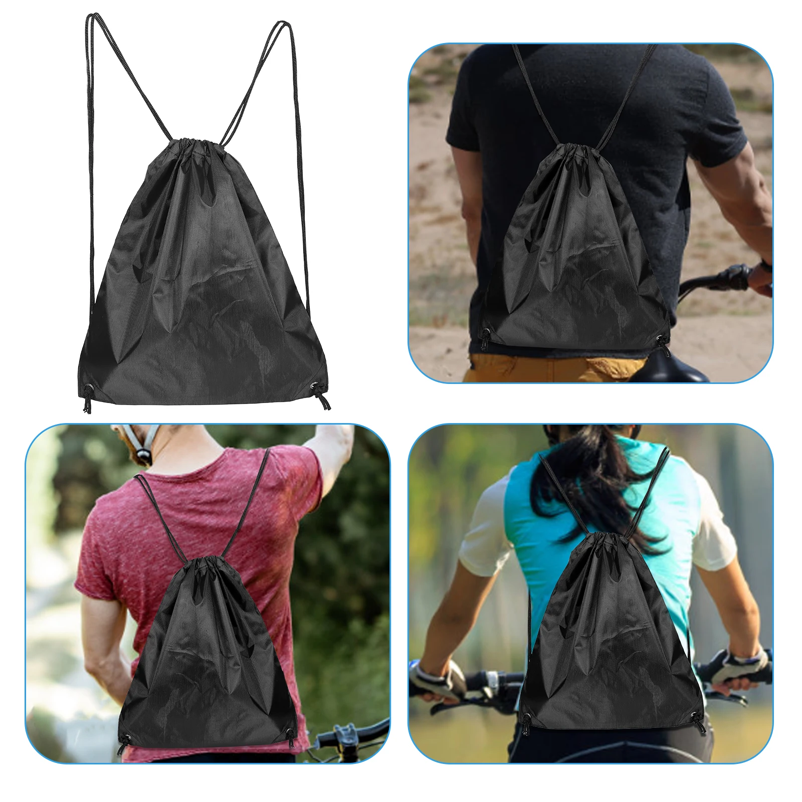 

Cyclist Storage Bag Large Capacity Lightweight Portable Drawstring Closure for Motorcycle Polyester Black