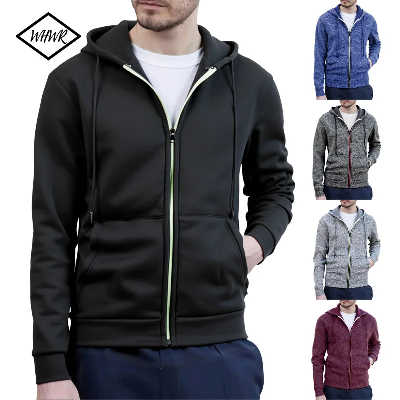 

Autumn Men's Long Sleeve Jacket Sweatshirt Solid Color Casual Hoodie Zipper Closure Jacket with Pockets Slim Fit Male Clothing