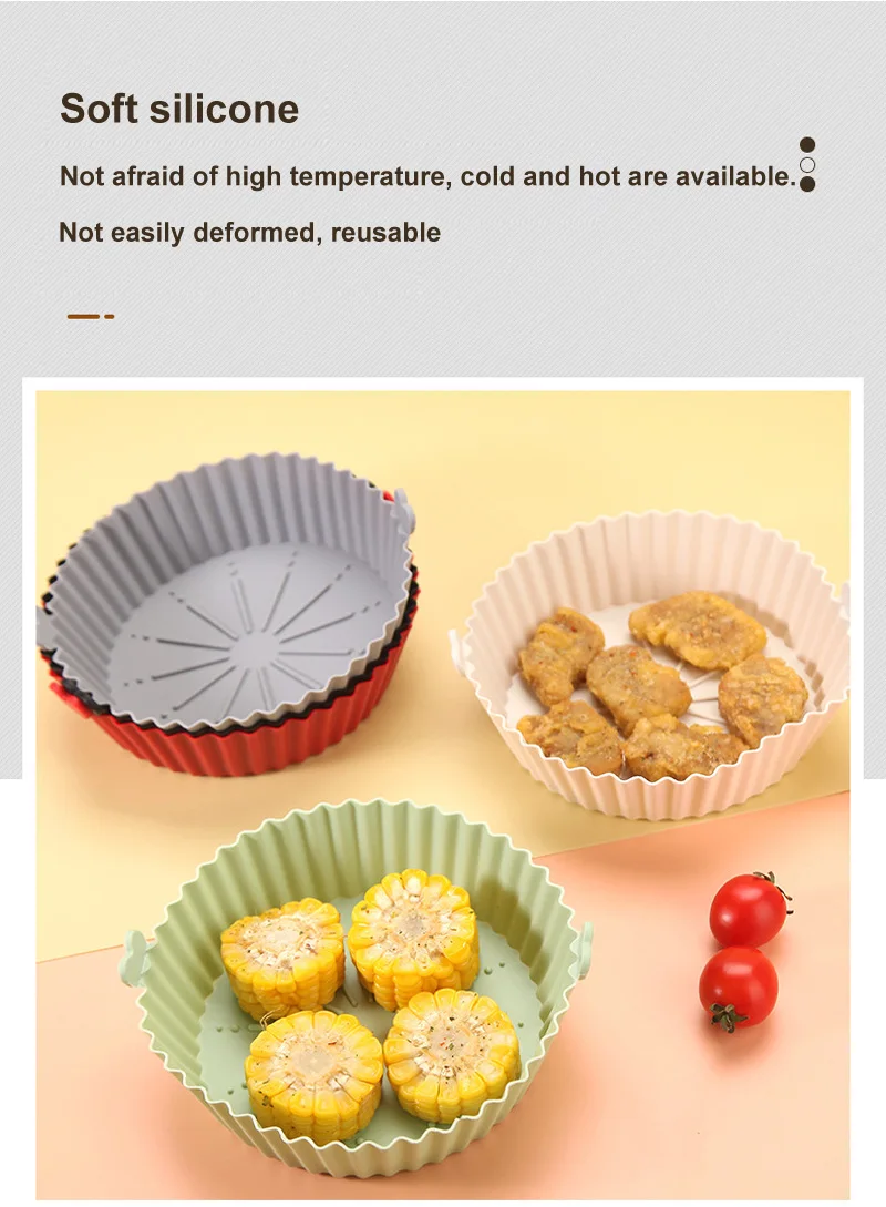 Air Fryer Baking Tray Reusable Silicone Baking Basket Grill Pan Food-Grade Safe Non-Stick Fryers Ovens Microwave Oven