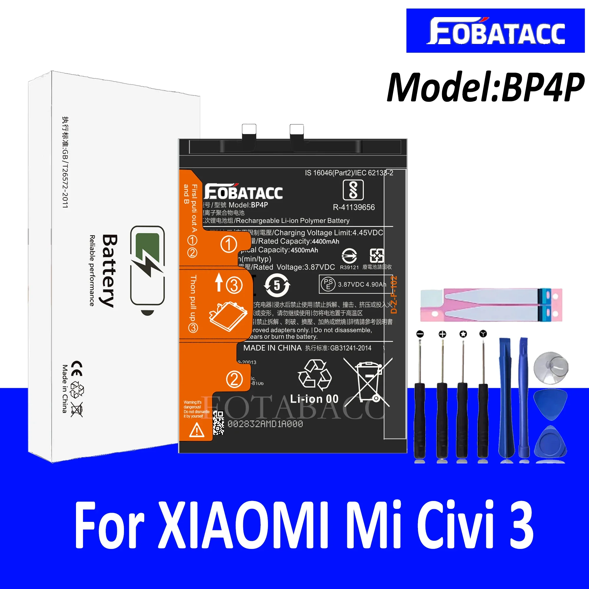 EOTABACC 100% New Original Battery BP4P For XIAOMI Civi 3 Battery +Tools