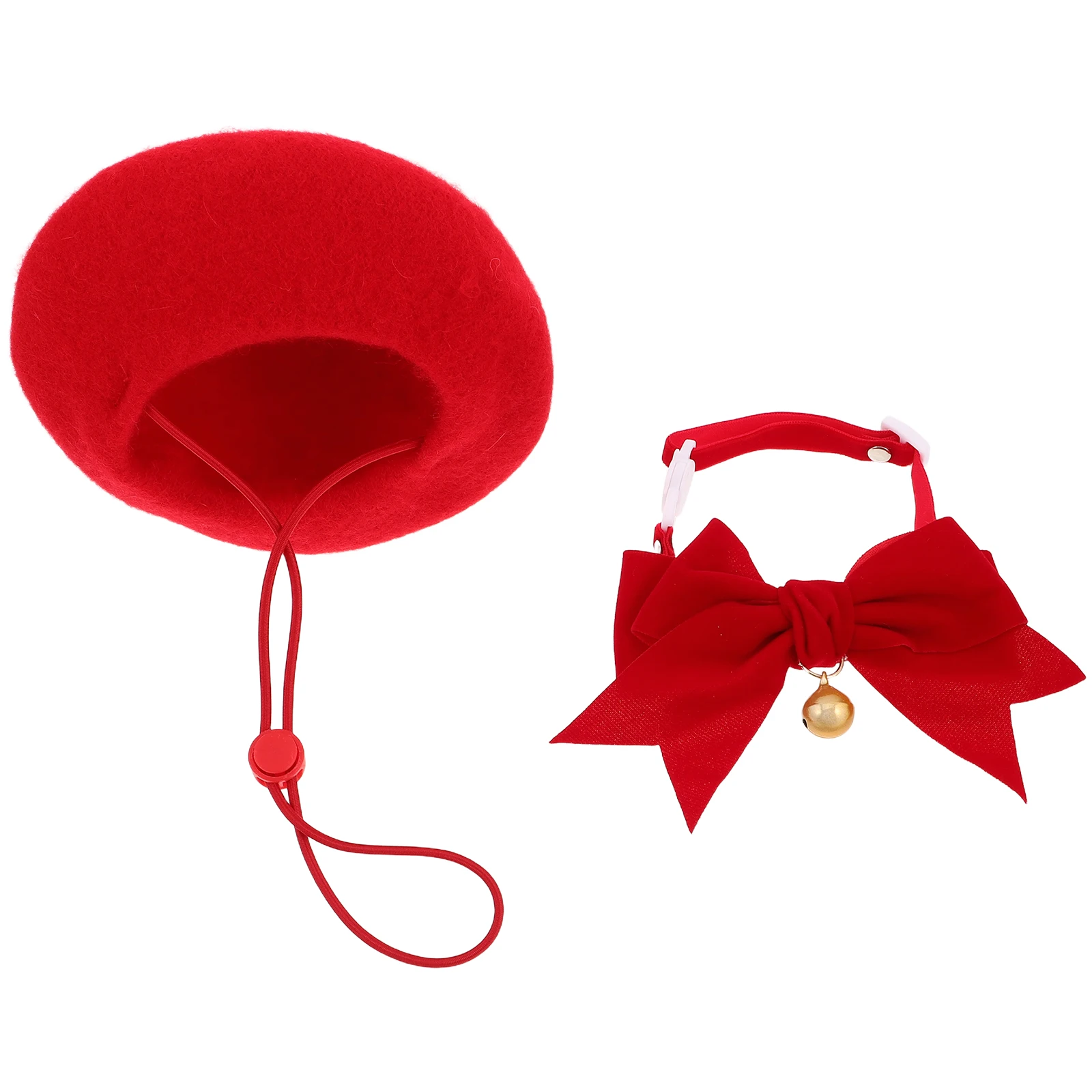 

Pet Decoration Set Beret for Dogs Accessories Adjustable Collar Cat with Bow Tie Cashmere