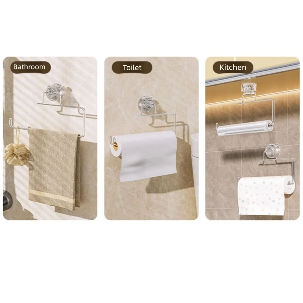 

Strong Suction Cup Kitchen Tissue Holder Rotated Wall Mounted Hanging Towel Roll Stand Reusable Space Saving Paper Towel Hanger
