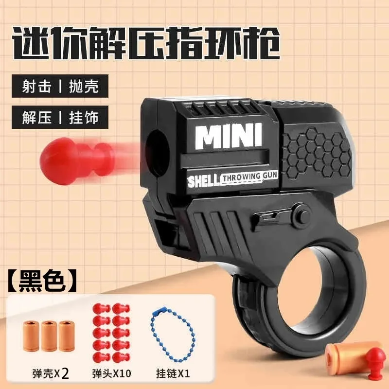 Stress Relief Mini Alloy Finger Ring Pistol Golden Finger Blaster Shell Eject Soft Bullet Toy Gun Collection Gift For JJ4797