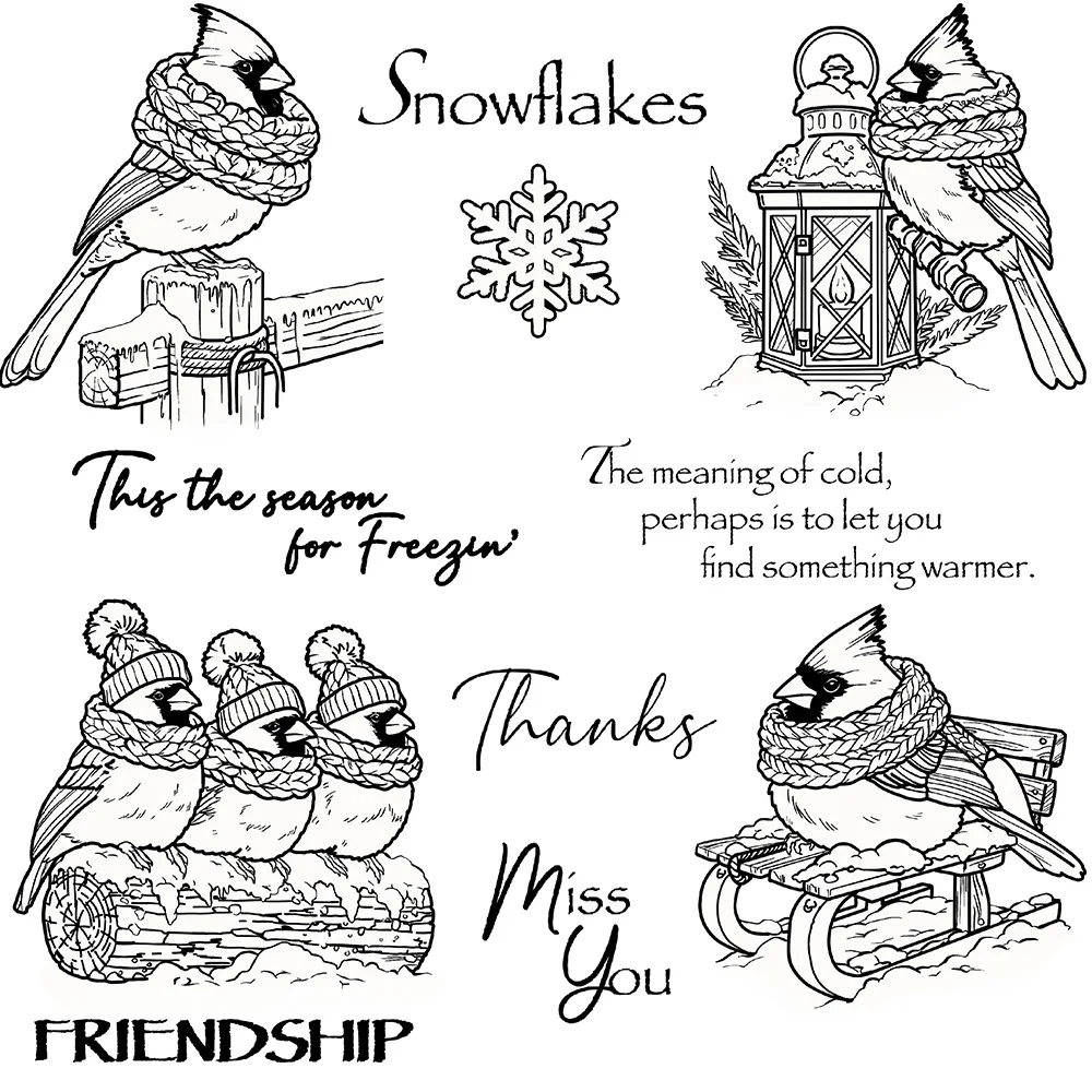 Mangocraft Winter Days Cute Birds In Scarf Clear Stamp DIY Scrapbooking Supplies Silicone Stamp For Card Making Albums Crafts