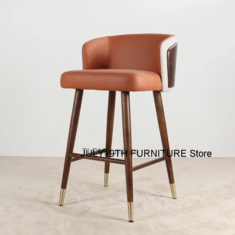 Advanced dining chairs for restaurant bar tables, faux leather/technical cloth bar chairs, modern minimalist solid wood bar