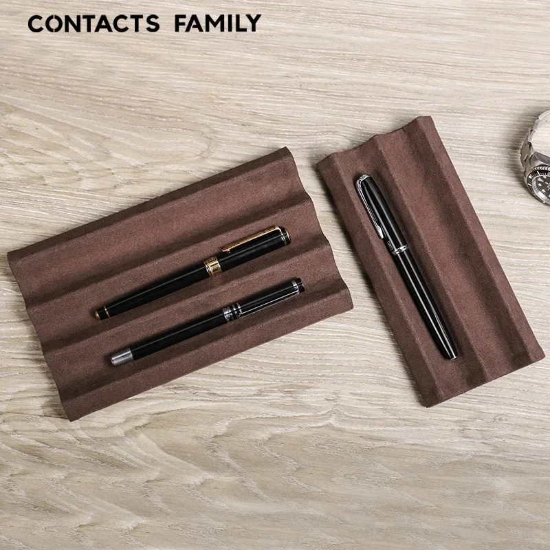 Contact\'s Family Luxury Leather Pen Tray 1/2/3 Slots Pens Holder Display Pen Stand Microfiber Desktop Organizer Home Office Use