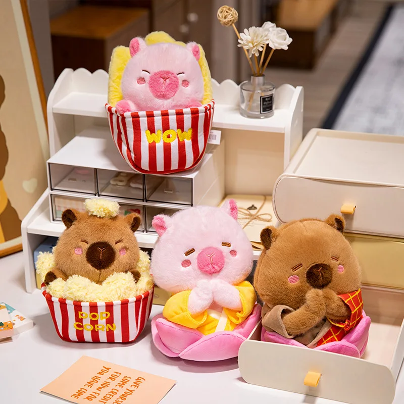 22cm Creative Simulation Lianhua Cushion Capybara Plush Toys Cartoon Stuffed Animal Cute Popcorn French Fries Capybara Kid Gifts