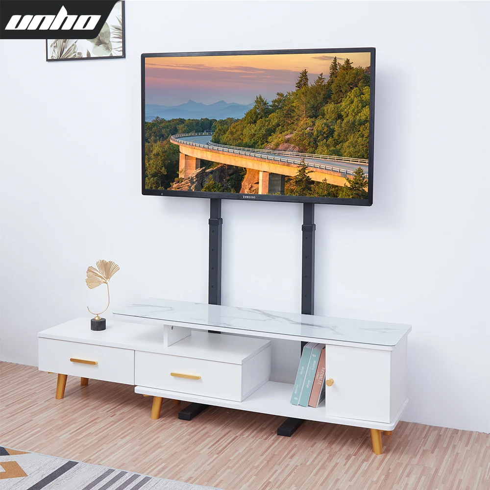 TV Floor Stand Tall TV Stand Height Adjustable TV Mount Free Standing TV Bracket for 32”-65” Flat Panel LED LCD Screens