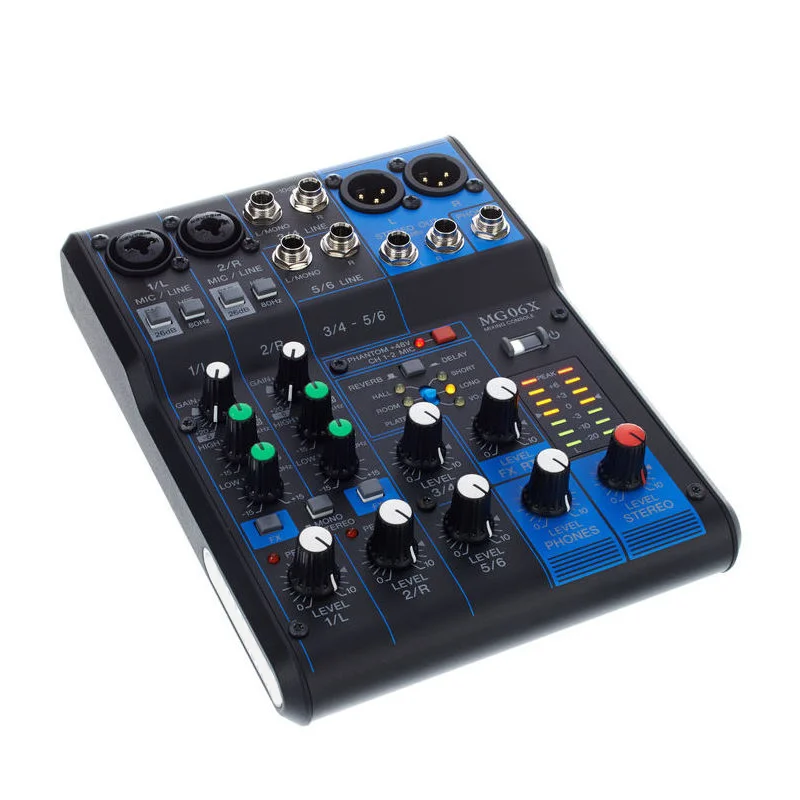 جهاز مزج الصوت الاحترافي 6 قنوات MG06X MG06XU وحدة تحكم الصوت مع واجهة XLR 48 فولت 10 مدخلات ستيريو لتسجيل الكمبيوتر والكاريوكي