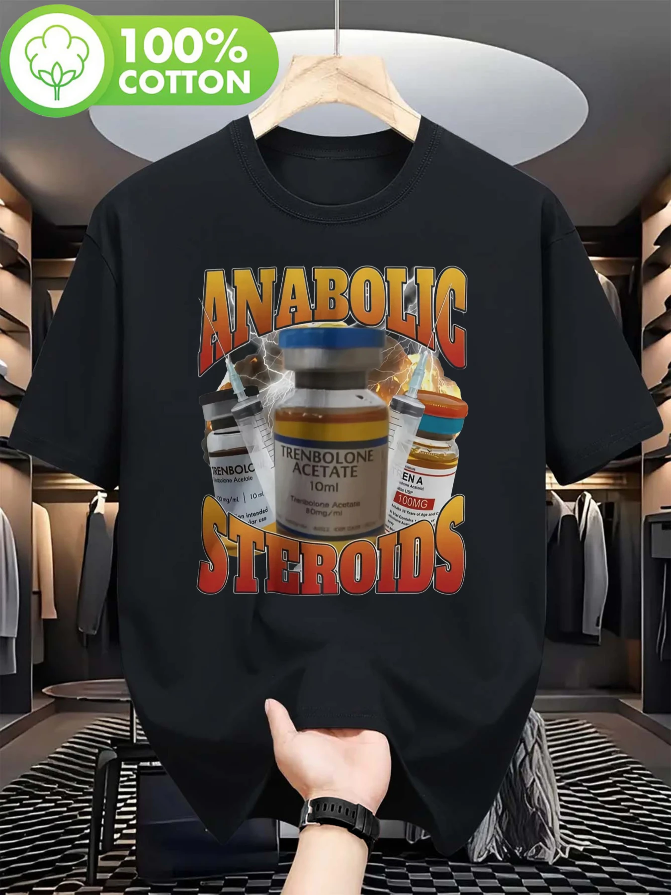 Humorous T-shirt with a theme of unisex amphetamines - a fun design featuring Trenbolone and Nandrolone capsules