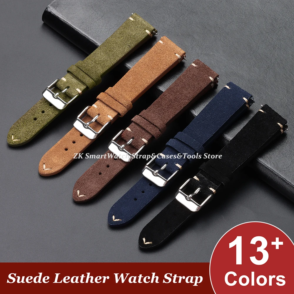 

Genuine Suede Leather Watch Strap 16mm 18mm 20mm 22mm for Seiko Quick Release Vintage Handmade Watch Band High Quality Watchband
