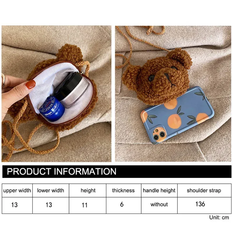 Kawaii Cute Bear peluche zaino per bambini borsa a tracolla per bambini borse per monete per bambini zaino per bambini imbottito per studenti di