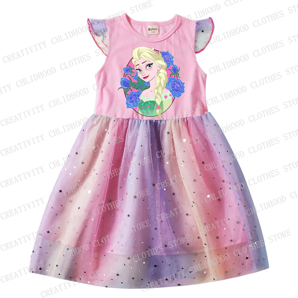 Frozen Girl Dress Children Print Disney Elsa Anna Girls Princess Cartoons Casual Clothes Gauze Kawaii Dresses Kid Baby Gifts