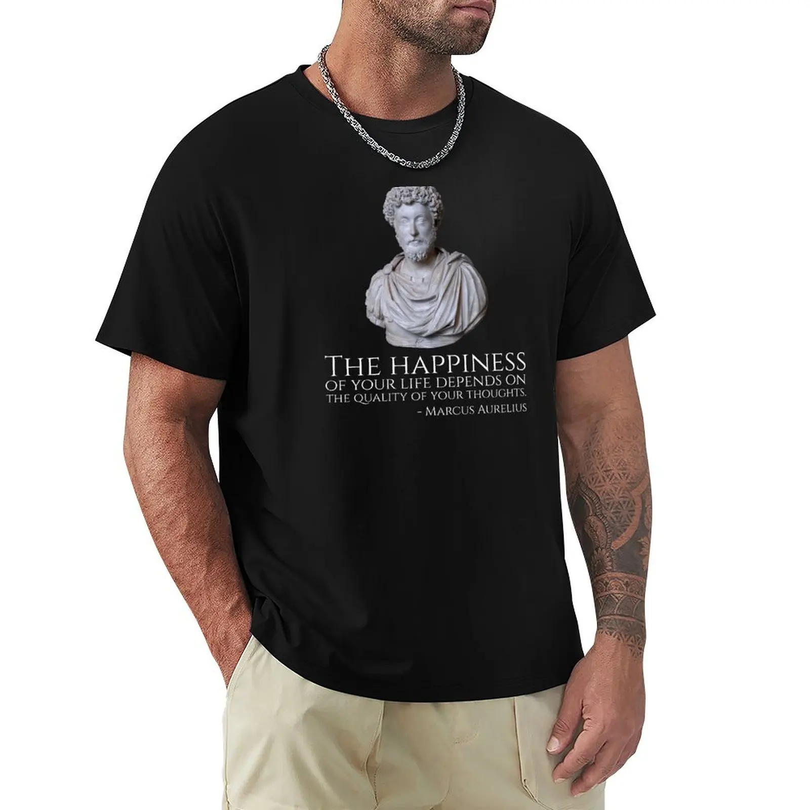 Marcus Aurelius: The happiness of your life depends upon the quality of your thoughts. T-Shirt Christmas Theme Tee Top