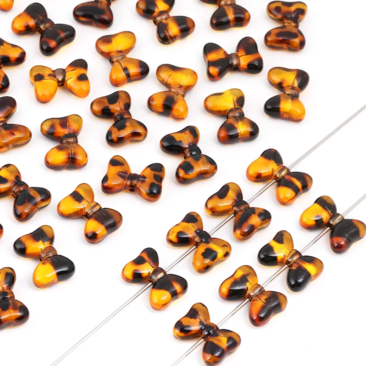 8pcs/16pcs Acrylic Beads,28*20mm Leopard Tortoise Bow Loose Beads for DIY Handmade Jewelry Making Supplies