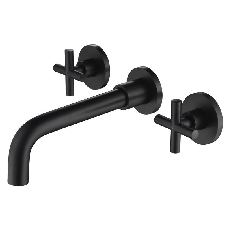 

European double handle black concealed basin faucet, hot and cold all-copper table basin into the wall faucet MP1007