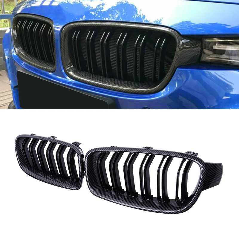 Carbon Fiber Car Front Bumper Grille Racing Grill Style Auto Accessories Dual-Slat Grilles For BMW F30 F31 F35 3 Series 13-19