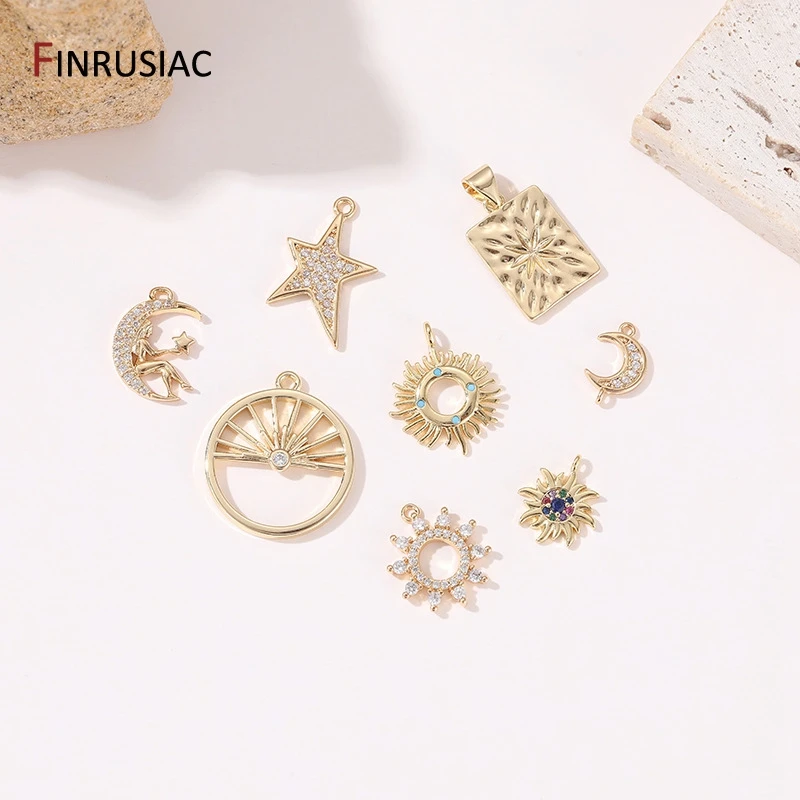 14K Gold Plated Brass Metal With Zircon Round Sun Flower Charms Pendants For Necklace Earrings Jewelry Making