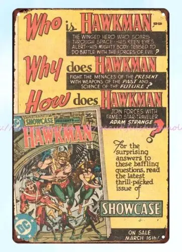 1978 Hawkman comic book ad metal tin sign discount plaques wall