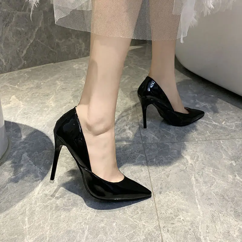 Hot Women super Shoes Pointed Toe Pumps Patent Leather Dresshigh Heels Boat Wedding Zapatos Mujer Red 10cm heel wedding shoesyt7