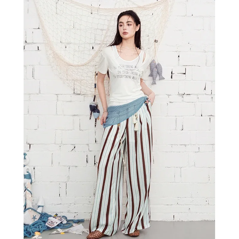 ELFSACK Double-Layer Textured Fitted T-Shirt Off-Shoulder Ruched Short Sleeve Top