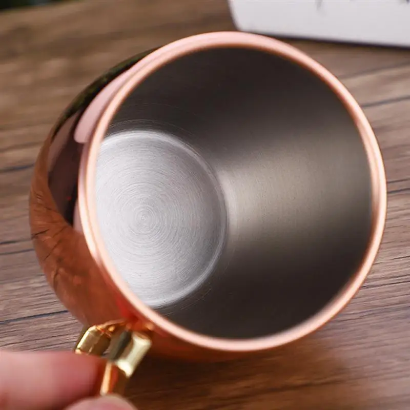 1pc Stainless Steel Cocktail Mug Moscow Mule 304 Copper-Plated Cup Drum-Shaped Beer Mug Cocktail Cup Rose Gold Cocktail Cup