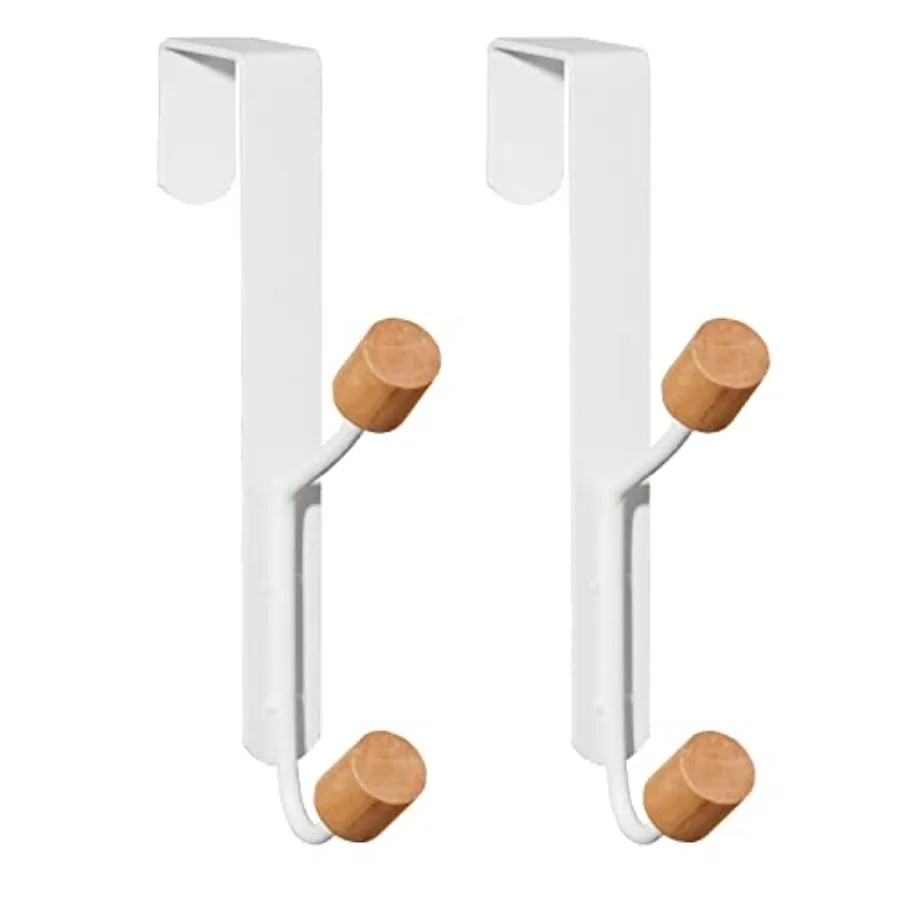 

Over The Door Hooks, 2 Packs Sturdy Metal Over Door Wooden Hooks Organizer Rack for Hanging Coats Hats Robes Towels, Bathroom B