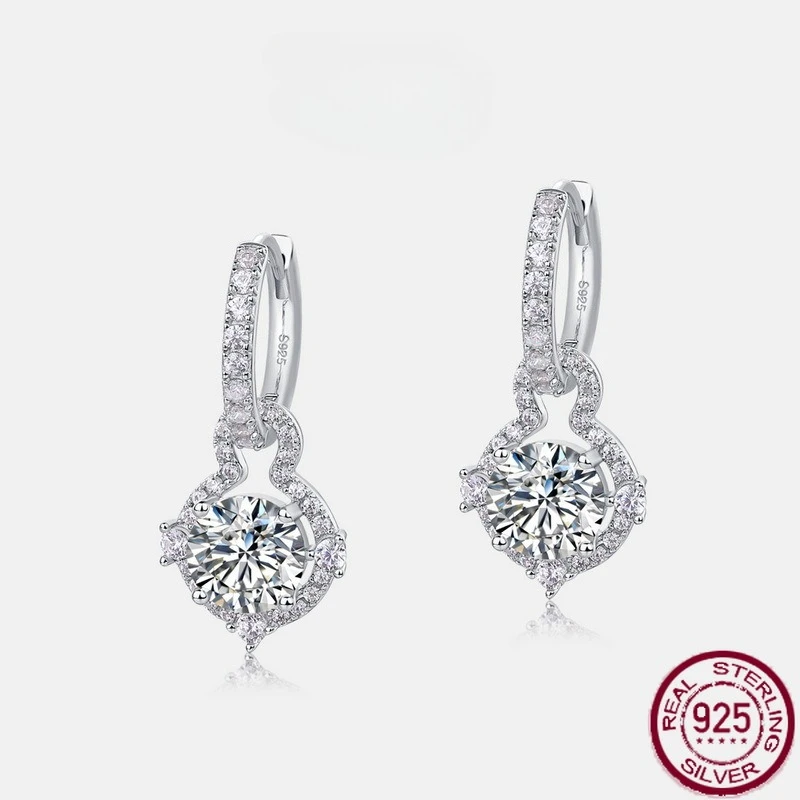 

New S925 pure silver sparkling moissanite full of colorful treasures, high-end earrings, fashionable wedding jewelry