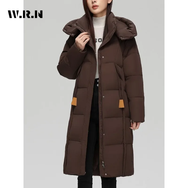 Casual Solid Sweet Long Sleeve Outerwear Hood X-Long Parkas Jacket 2024 Winter Women Oversized Single Breasted Warm Hooded Coat