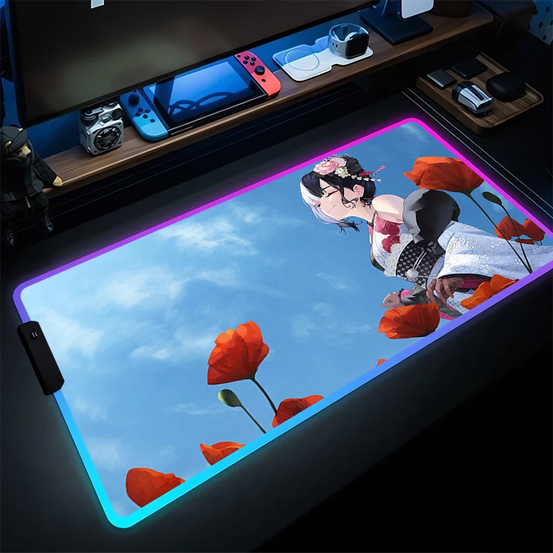 

Mouse Pad Gamer LED Computer Notebook PC Mousepad RGB Carpet Gaming Accessories Keyboard Pad Hololive Shiori Novella Desktop Mat