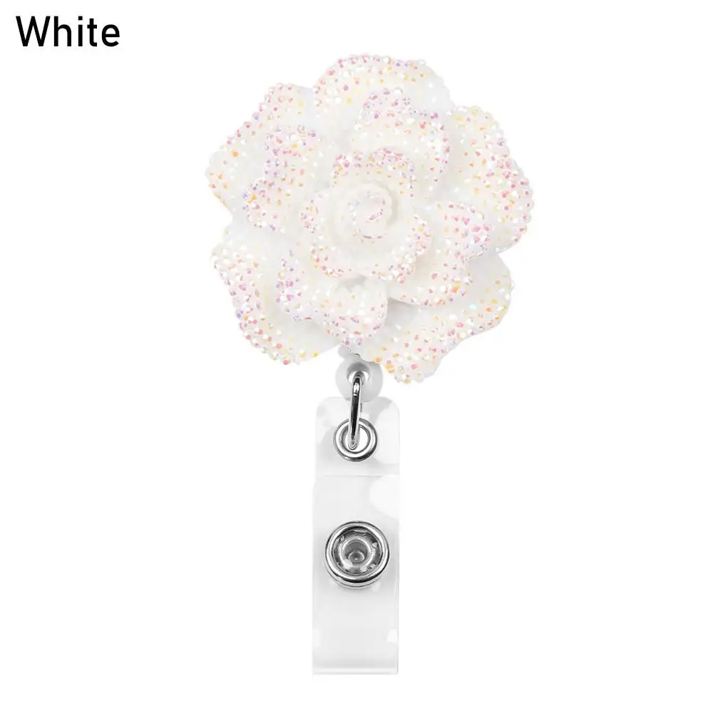 Fashion Clip ID Name Card Lanyards Stationery Anti-Lost Clip Badges Holder Badge Reel Key Ring Rose Shape