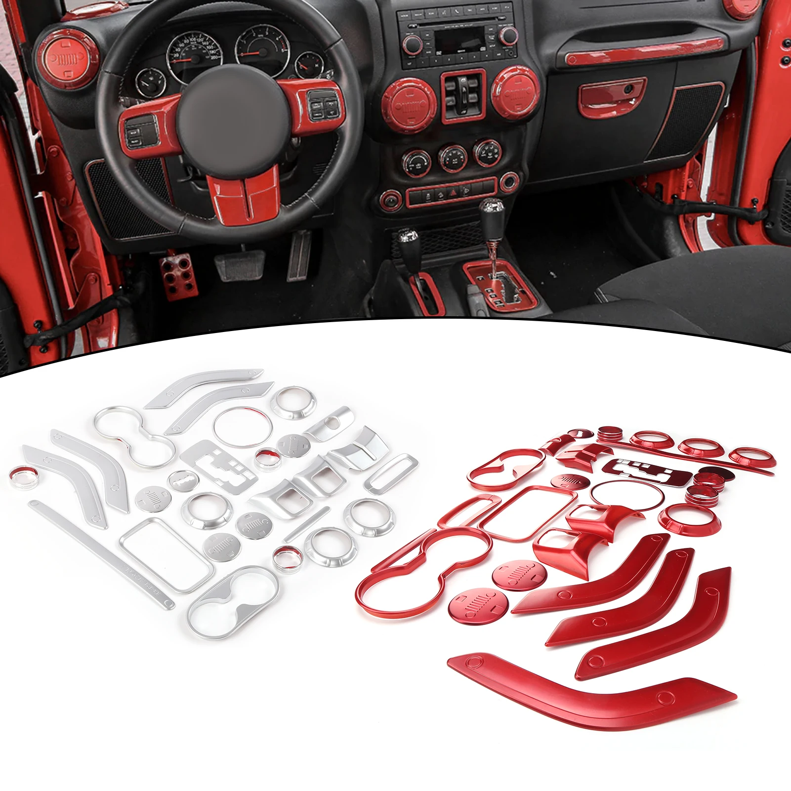 

28PCS Interior Trims Decoration Kit Replacement Stylish Easy Installation for Jeep Wrangler JK JKU 2 Door 4 Door 2011-2018
