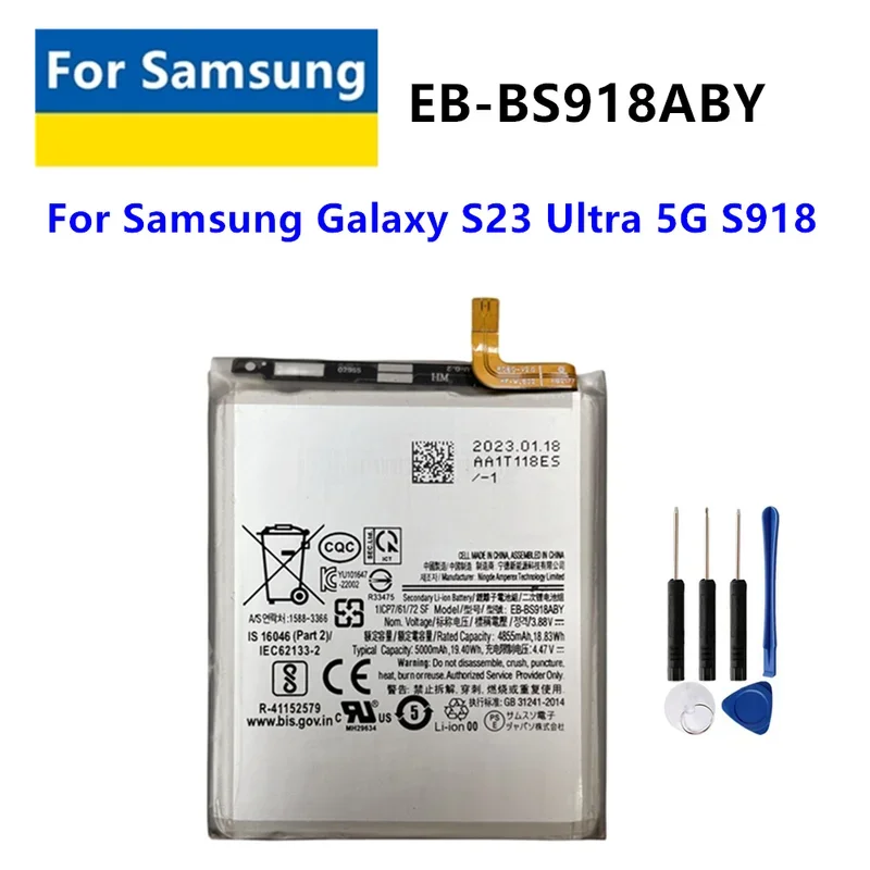 

Новый аккумулятор 5000 мАч EB-BS918ABY для Samsung Galaxy S23 Ultra 5G S918 EB-BS918ABY + бесплатные инструменты