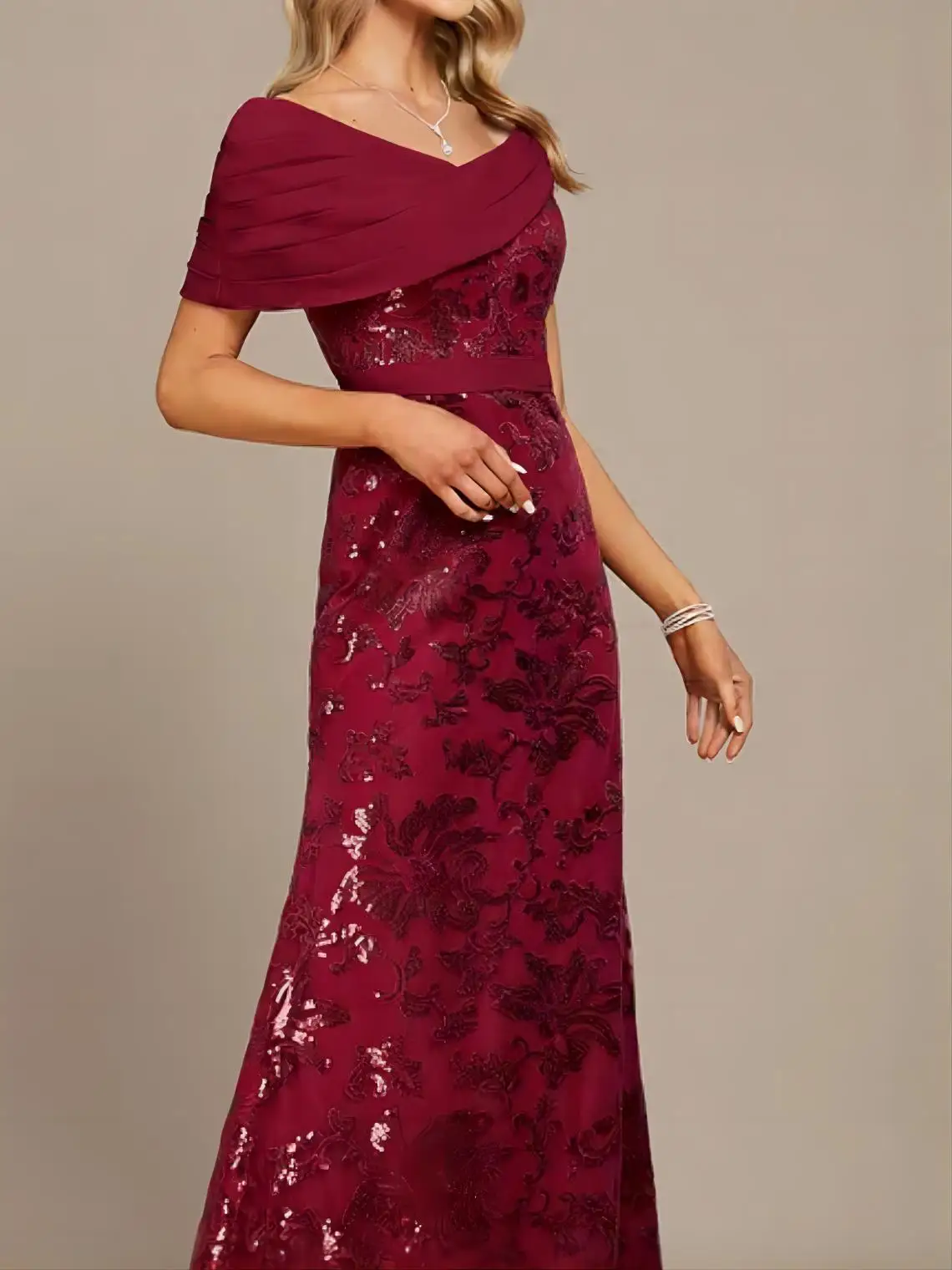 Bainha de luxo vestido formal fora do ombro até o chão lantejoulas detalhes plissados manga boné chiffon vestido de baile 2025 personalizado gratuito