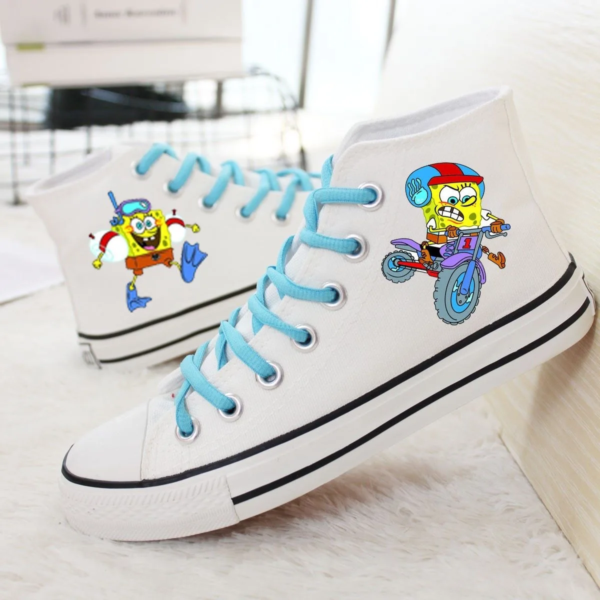 SpongeBob SquarePants Big Star Winter Student Women's Shoes Men's Shoes Couple High Top Canvas Shoes Casual Shoes