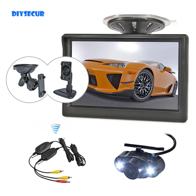 

DIYSECUR Wireless 5inch TFT LCD Display Car Monitor Rear View Monitor LED Night Vision Car Camera Parking System Kit