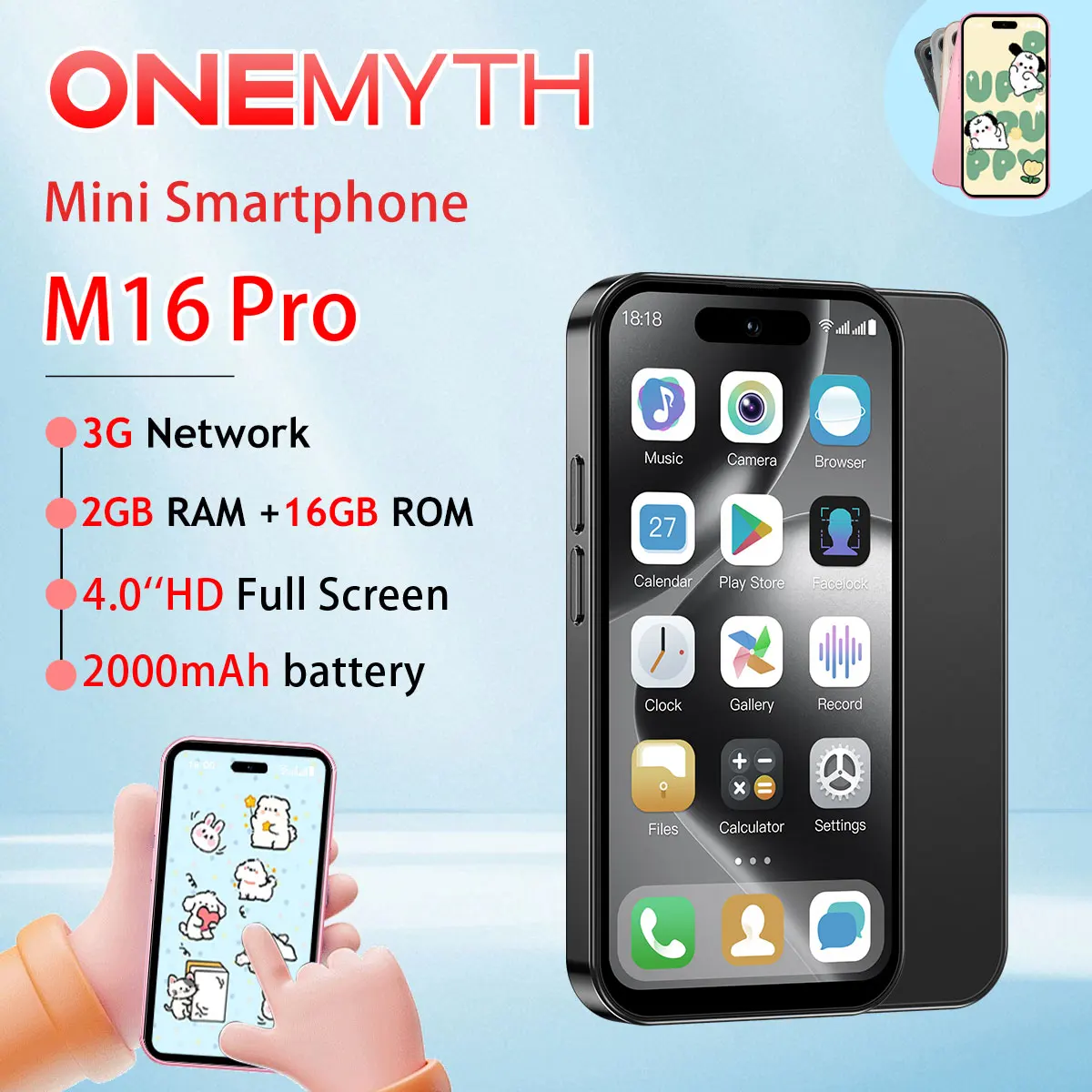 ONEMYTH M16 Pro 3G Phone 4.0-inch HD Full Screen 2000mAh Battery 2GB RAM 16GB ROM Smartphone Dual SIM Small Phone