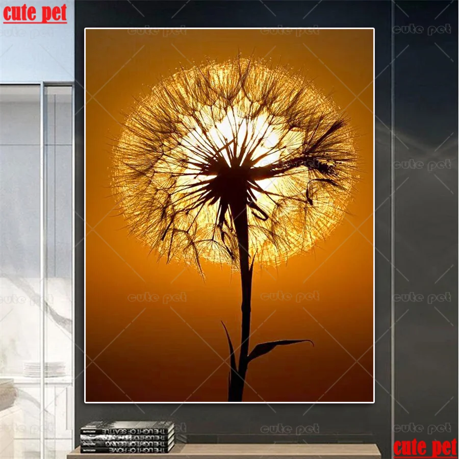 Full square round Drill puzzle diamond painting Plant dandelion Cross Stitch pattern 5D rhinestone mosaic diamond inlaid decor