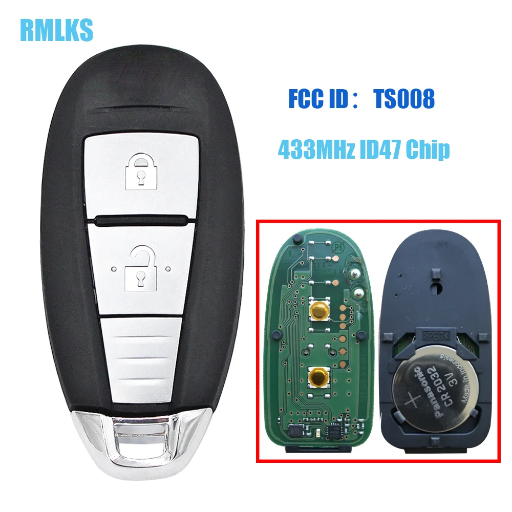 For Suzuki SX4 5-CROSS VITARA SWIFT 2 Buttons Smart Keyless Remote Key Fob 315/433MHz ID47 Chip Uncut Insert Blade TS008 TS007