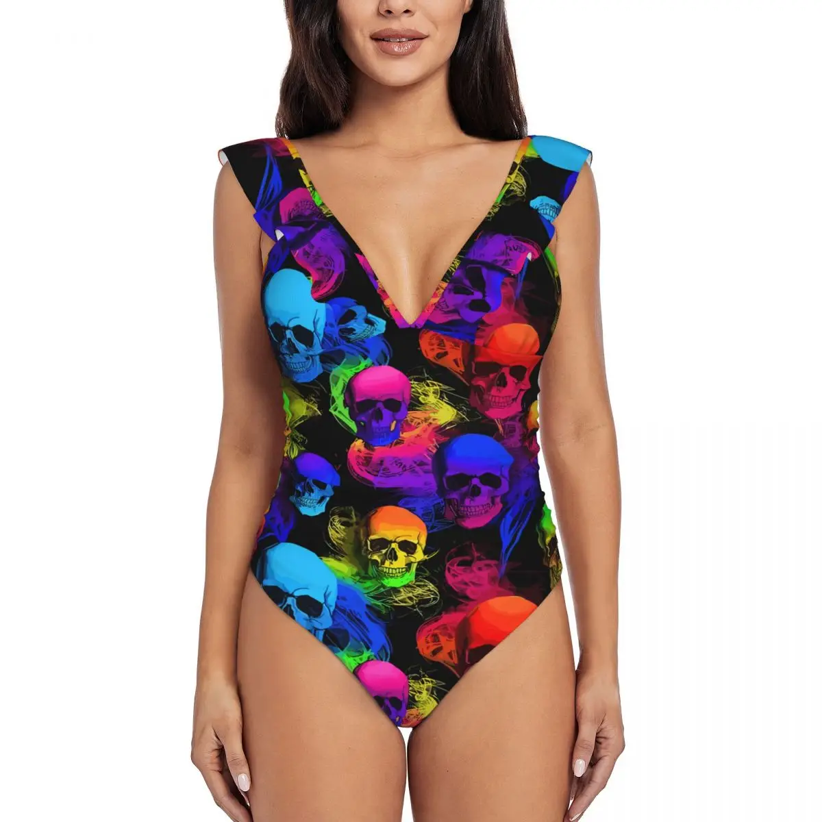 

2024 Swimsuit Women's The Colorful Skull One-Piece Swimwear