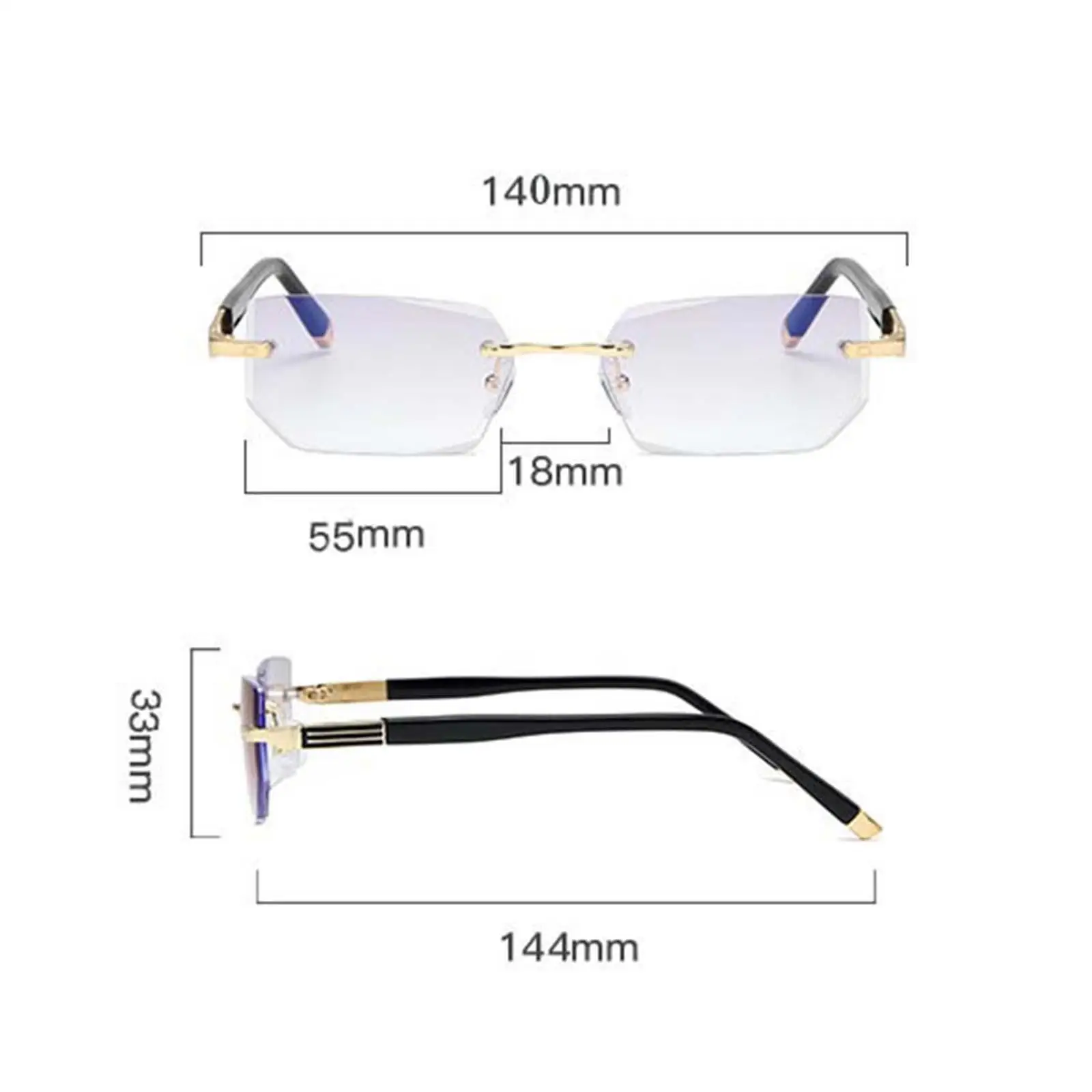 Blue Light Glasses Anti Eye Strain rectangle Rimless for Readers