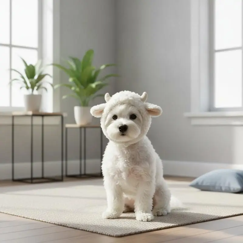Fluffy Plush Sheep‑Shaped Dog Hat With Horns,Soft For Pet Cosplay & Party Photos