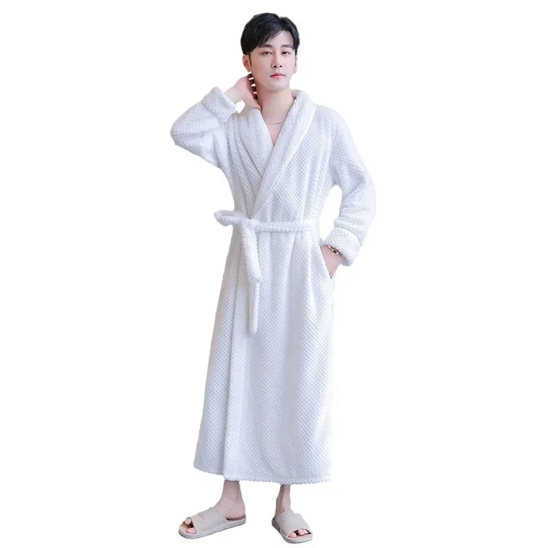 Autumn and Winter Bathrobe Thickened Beibei Velvet Couple\'s Sleeping Robe Extended Men\'s Bathrobe Flannel Women\'s Robe Sleepwear