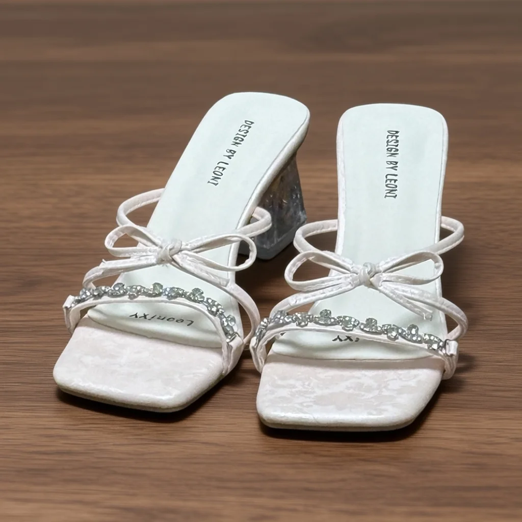 

Crystal Beaded French-Style Bow Summer Fairy Sandals High-Heeled Slippers for Women Elegant Party Wear Footwear